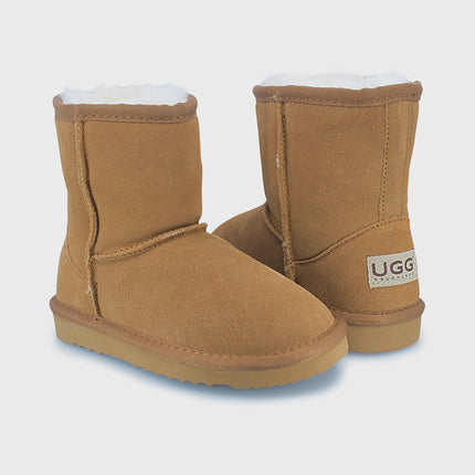 UGG Roughland® Water-Resistant Leather Suede Sheepskin Wool Kids Classic Short Boots