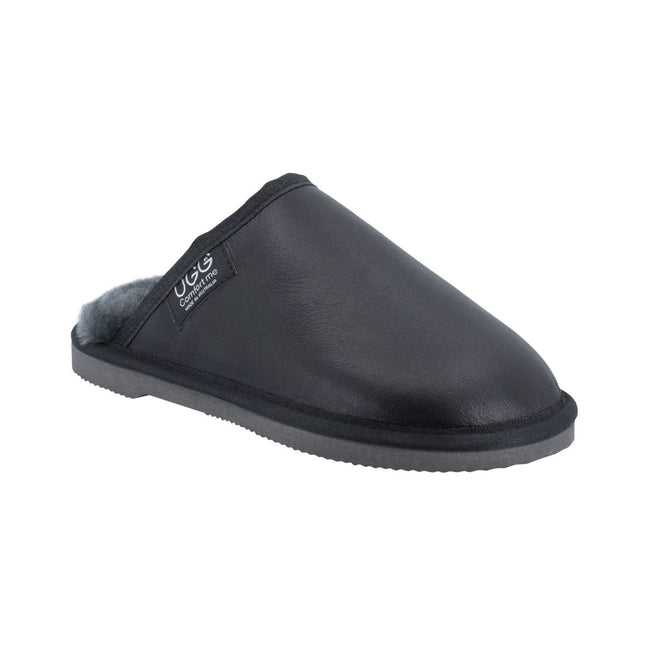 Comfort me UGG Australian Made Classic NAPPA Leather Scuffs, Slippers are Made with Australian Sheepskin for Men & Women, Black Colour 9