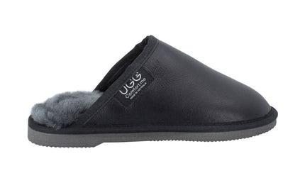 Comfort me UGG Australian Made Classic NAPPA Leather Scuffs, Slippers are Made with Australian Sheepskin for Men & Women, Black Colour 1