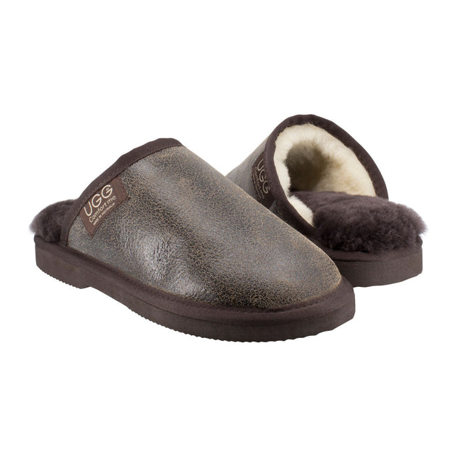 Comfort me UGG Australian Made Classic NAPPA Leather Scuffs, Slippers are Made with Australian Sheepskin for Men & Women, Chocolate Colour 2