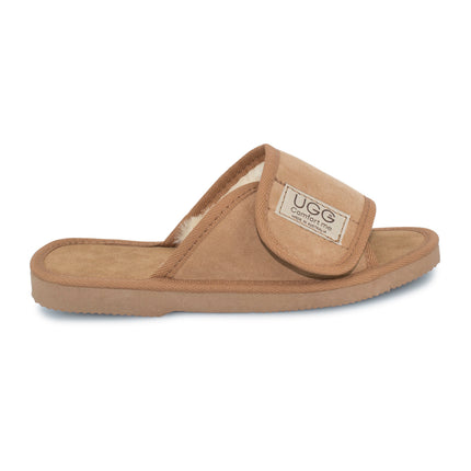 UGG Comfort Me® Australian Made Essential Sheepskin Water-Resistant Open Toe Strap Suede Scuffs