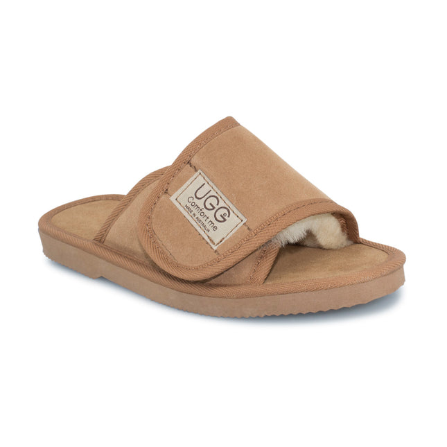 UGG Comfort Me® Australian Made Essential Sheepskin Water-Resistant Open Toe Strap Suede Scuffs