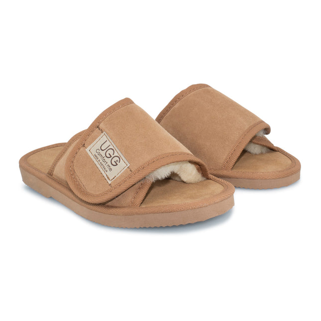 UGG Comfort Me® Australian Made Essential Sheepskin Water-Resistant Open Toe Strap Suede Scuffs