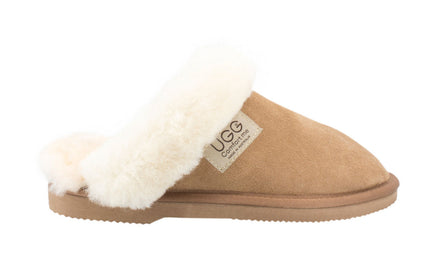 Comfort me UGG Australian Made Fur Trim Scuffs, Slippers are Made with Australian Sheepskin for Men & Women, Chestnut Colour 1