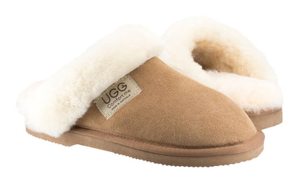 Comfort me UGG Australian Made Fur Trim Scuffs, Slippers are Made with Australian Sheepskin for Men & Women, Chestnut Colour 2