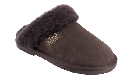 Comfort me UGG Australian Made Fur Trim Scuffs, Slippers are Made with Australian Sheepskin for Men & Women, Chocolate Colour 9