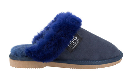 Comfort me UGG Australian Made Fur Trim Scuffs, Slippers are Made with Australian Sheepskin for Men & Women, Navy Colour 1