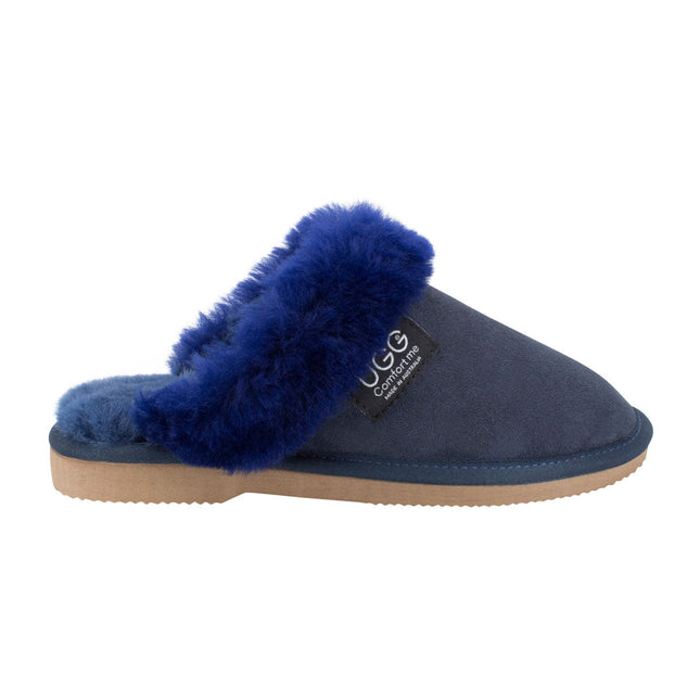 Comfort me UGG Australian Made Fur Trim Scuffs, Slippers are Made with Australian Sheepskin for Men & Women, Navy Colour 1