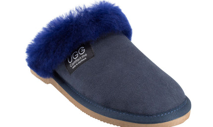 Comfort me UGG Australian Made Fur Trim Scuffs, Slippers are Made with Australian Sheepskin for Men & Women, Navy Colour 9