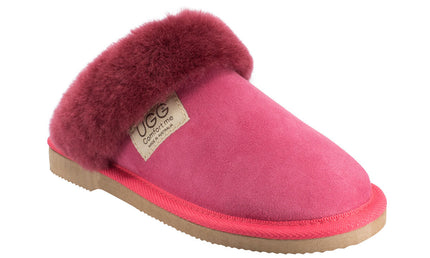 Comfort me UGG Australian Made Fur Trim Scuffs, Slippers are Made with Australian Sheepskin for Men & Women, Ruby Colour 9