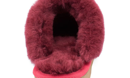 Comfort me UGG Australian Made Fur Trim Scuffs, Slippers are Made with Australian Sheepskin for Men & Women, Ruby Colour 4