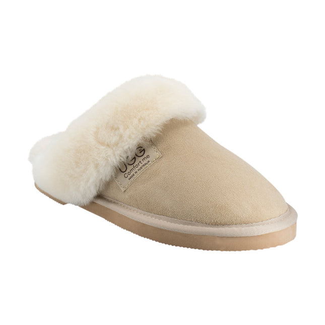 Comfort me UGG Australian Made Fur Trim Scuffs, Slippers are Made with Australian Sheepskin for Men & Women, Sand Colour 9