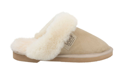 Comfort me UGG Australian Made Fur Trim Scuffs, Slippers are Made with Australian Sheepskin for Men & Women, Sand Colour 1
