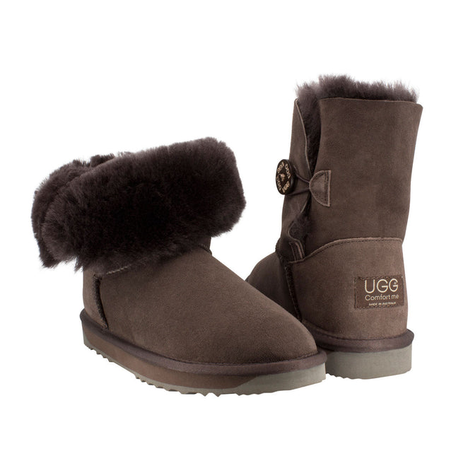 Comfort me UGG Australian Made Mid Button Boots are Made with Australian Sheepskin for Men & Women, Chocolate Colour 3