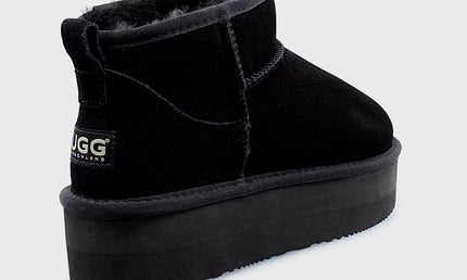UGG Roughland® Water-Resistant Leather Suede Sheepskin Wool Ultra Mini Platform Boots