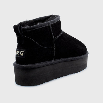 UGG Roughland® Water-Resistant Leather Suede Sheepskin Wool Ultra Mini Platform Boots