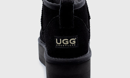 UGG Roughland® Water-Resistant Leather Suede Sheepskin Wool Ultra Mini Platform Boots