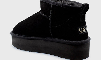 UGG Roughland® Water-Resistant Leather Suede Sheepskin Wool Ultra Mini Platform Boots