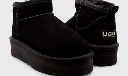 UGG Roughland® Water-Resistant Leather Suede Sheepskin Wool Ultra Mini Platform Boots