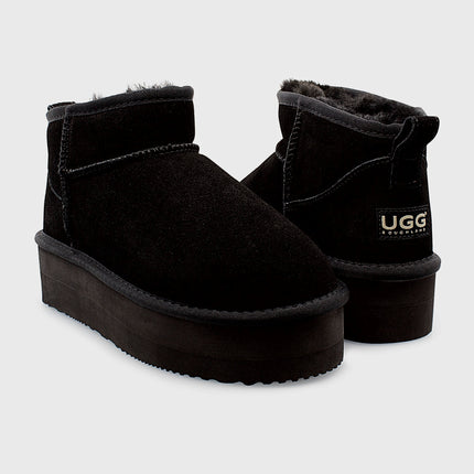 UGG Roughland® Water-Resistant Leather Suede Sheepskin Wool Ultra Mini Platform Boots