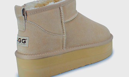UGG Roughland® Water-Resistant Leather Suede Sheepskin Wool Ultra Mini Platform Boots