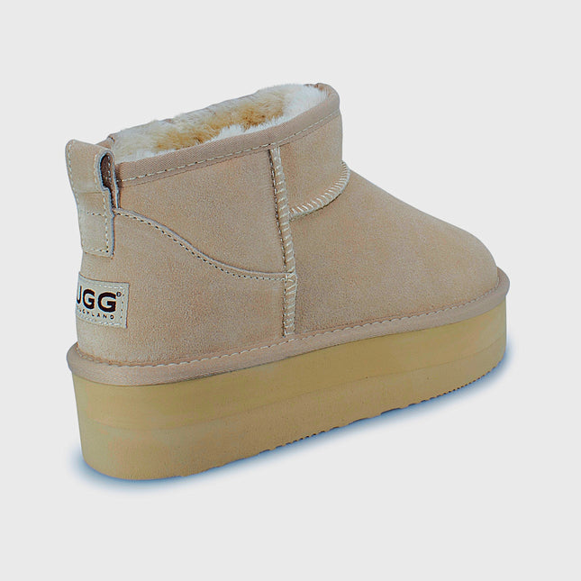 UGG Roughland® Water-Resistant Leather Suede Sheepskin Wool Ultra Mini Platform Boots