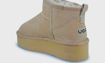 UGG Roughland® Water-Resistant Leather Suede Sheepskin Wool Ultra Mini Platform Boots