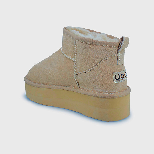 UGG Roughland® Water-Resistant Leather Suede Sheepskin Wool Ultra Mini Platform Boots