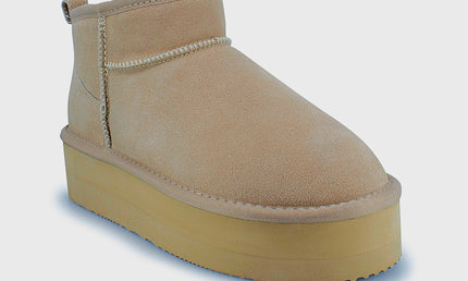 UGG Roughland® Water-Resistant Leather Suede Sheepskin Wool Ultra Mini Platform Boots