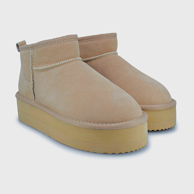 UGG Roughland® Water-Resistant Leather Suede Sheepskin Wool Ultra Mini Platform Boots