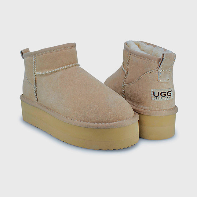 UGG Roughland® Water-Resistant Leather Suede Sheepskin Wool Ultra Mini Platform Boots