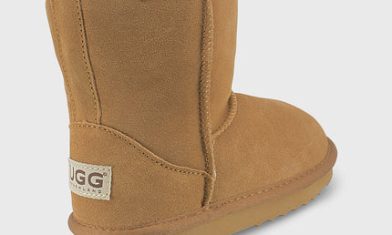 UGG Roughland® Water-Resistant Leather Suede Sheepskin Wool Kids Classic Short Boots