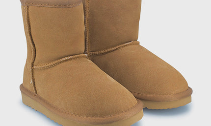 UGG Roughland® Water-Resistant Leather Suede Sheepskin Wool Kids Classic Short Boots