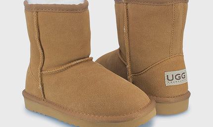 UGG Roughland® Water-Resistant Leather Suede Sheepskin Wool Kids Classic Short Boots