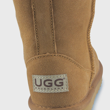 UGG Roughland® Water-Resistant Leather Suede Sheepskin Wool Kids Classic Short Boots