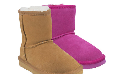 UGG Roughland® Water-Resistant Leather Suede Sheepskin Wool Kids Classic Short Boots