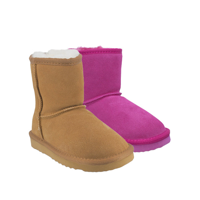 UGG Roughland® Water-Resistant Leather Suede Sheepskin Wool Kids Classic Short Boots