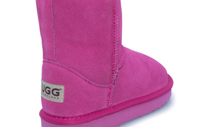 UGG Roughland® Water-Resistant Leather Suede Sheepskin Wool Kids Classic Short Boots