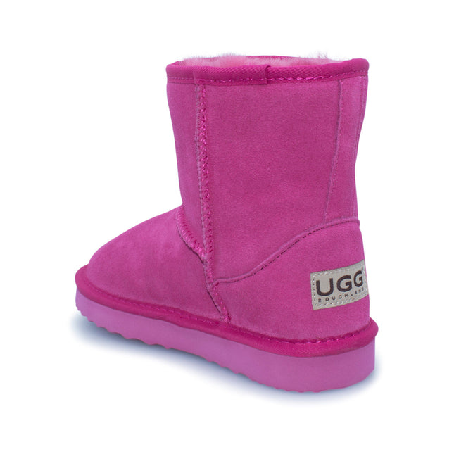 UGG Roughland® Water-Resistant Leather Suede Sheepskin Wool Kids Classic Short Boots