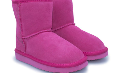 UGG Roughland® Water-Resistant Leather Suede Sheepskin Wool Kids Classic Short Boots