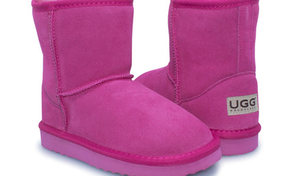 UGG Roughland® Water-Resistant Leather Suede Sheepskin Wool Kids Classic Short Boots
