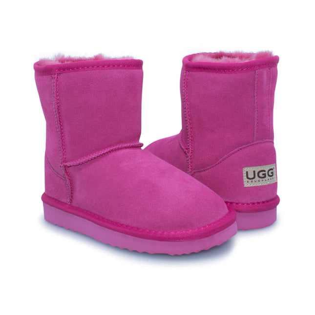 UGG Roughland® Water-Resistant Leather Suede Sheepskin Wool Kids Classic Short Boots