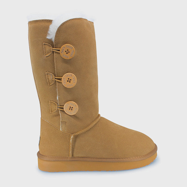 UGG Roughland® Water-Resistant Leather Suede Sheepskin Wool Tall Three Button Boots