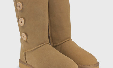 UGG Roughland® Water-Resistant Leather Suede Sheepskin Wool Tall Three Button Boots