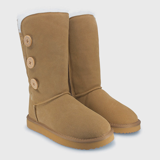 UGG Roughland® Water-Resistant Leather Suede Sheepskin Wool Tall Three Button Boots