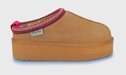 UGG Roughland® Water-Resistant Leather Suede Sheepskin Wool Tassie Moccasin Platform Slippers