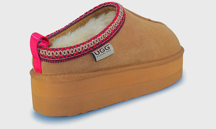 UGG Roughland® Water-Resistant Leather Suede Sheepskin Wool Tassie Moccasin Platform Slippers
