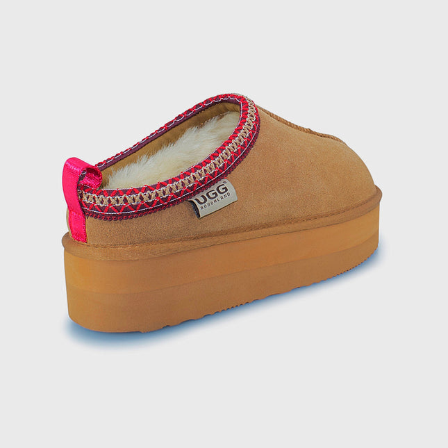 UGG Roughland® Water-Resistant Leather Suede Sheepskin Wool Tassie Moccasin Platform Slippers