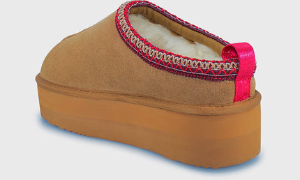 UGG Roughland® Water-Resistant Leather Suede Sheepskin Wool Tassie Moccasin Platform Slippers