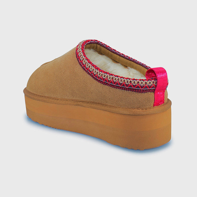 UGG Roughland® Water-Resistant Leather Suede Sheepskin Wool Tassie Moccasin Platform Slippers